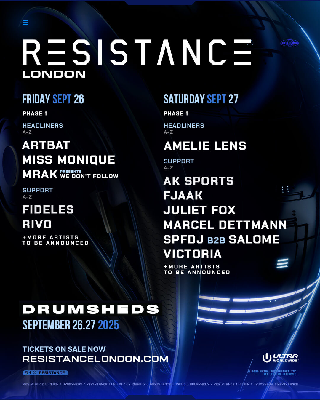 RESISTANCE London Phase 1 Lineup By Day